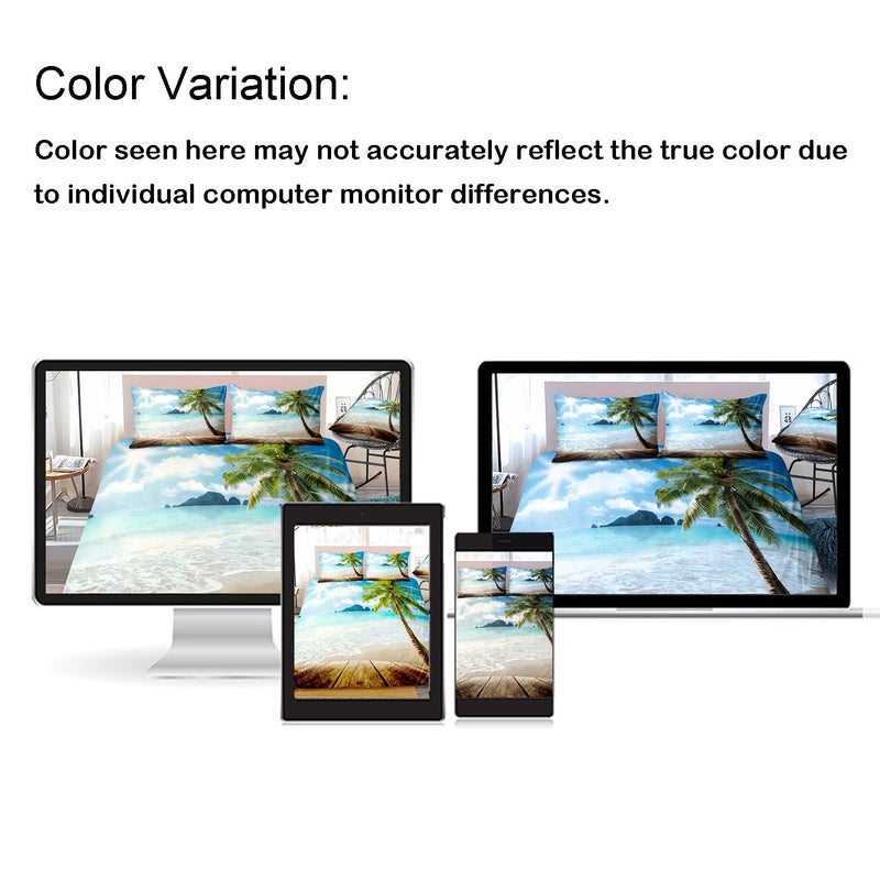 Bedbay Coastal Beachy Comforter Set King Beach Themed Comforter Bedding Set Tropical Palm Tree Quilt Set 3 Pcs Beach Room Decor Ocean Coastal Bedding Set King Duvet Set - Image 4